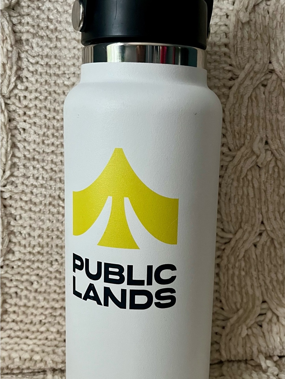 Hydro Flask White Bottle with Yellow Public Lands Logo